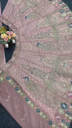 Pastel Pink Peacock Embroidered Lehenga Fabric with Zari, Sequin & Mirror Work