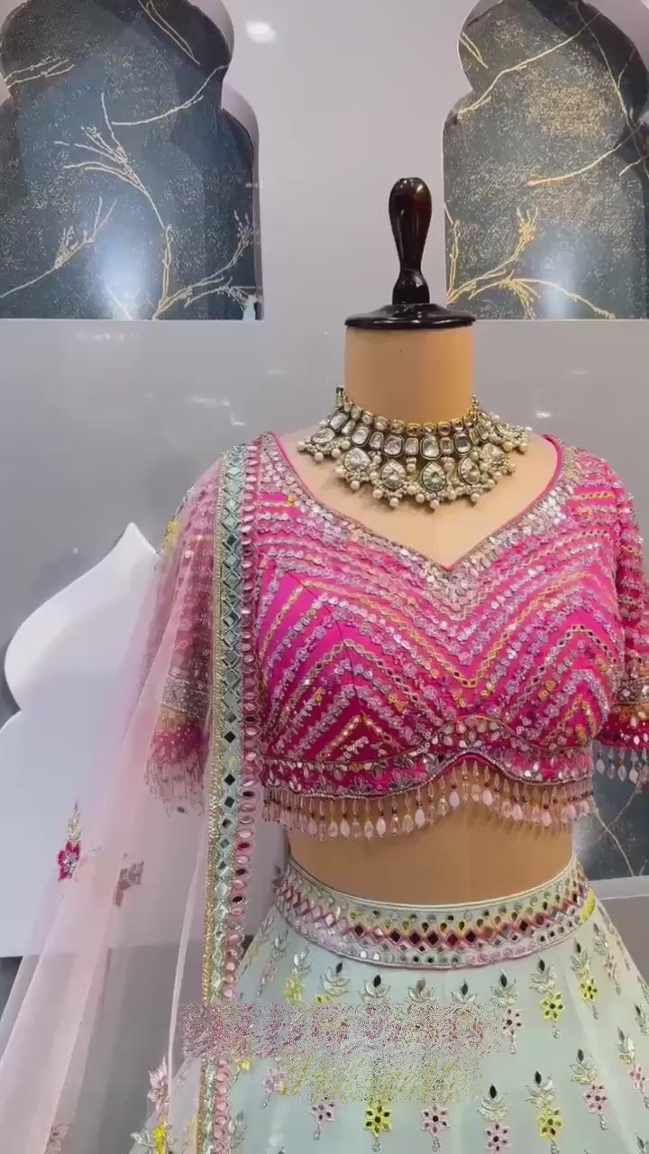 Fox Georgette Lehenga with Real Mirror Sequins Embroidery & Net Dupatta – Semi-Stitched Partywear Set