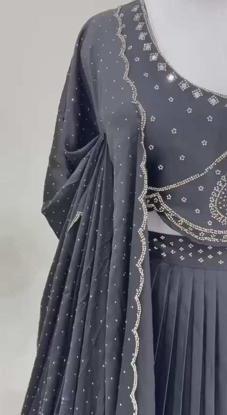Satin Silk Lehenga Choli Set | Mirror Work & Cutwork Dupatta