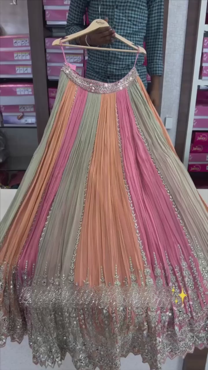 Crushed Real Mirror Work Fox Georgette Lehenga Choli with Dupatta – Festive & Wedding Wear