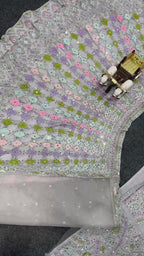 Pastel Multi-Color Mirror Work Embroidered Fabric – Grey Base Net Material