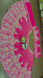 Hot Pink Multicolor Embroidered Fabric with Sequin and Mirror Work