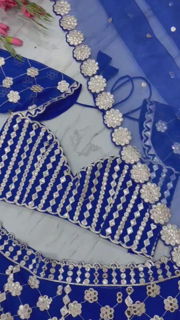Premium Georgette Lehenga Choli Set - 3.5m Flare with Foil Mirror Work