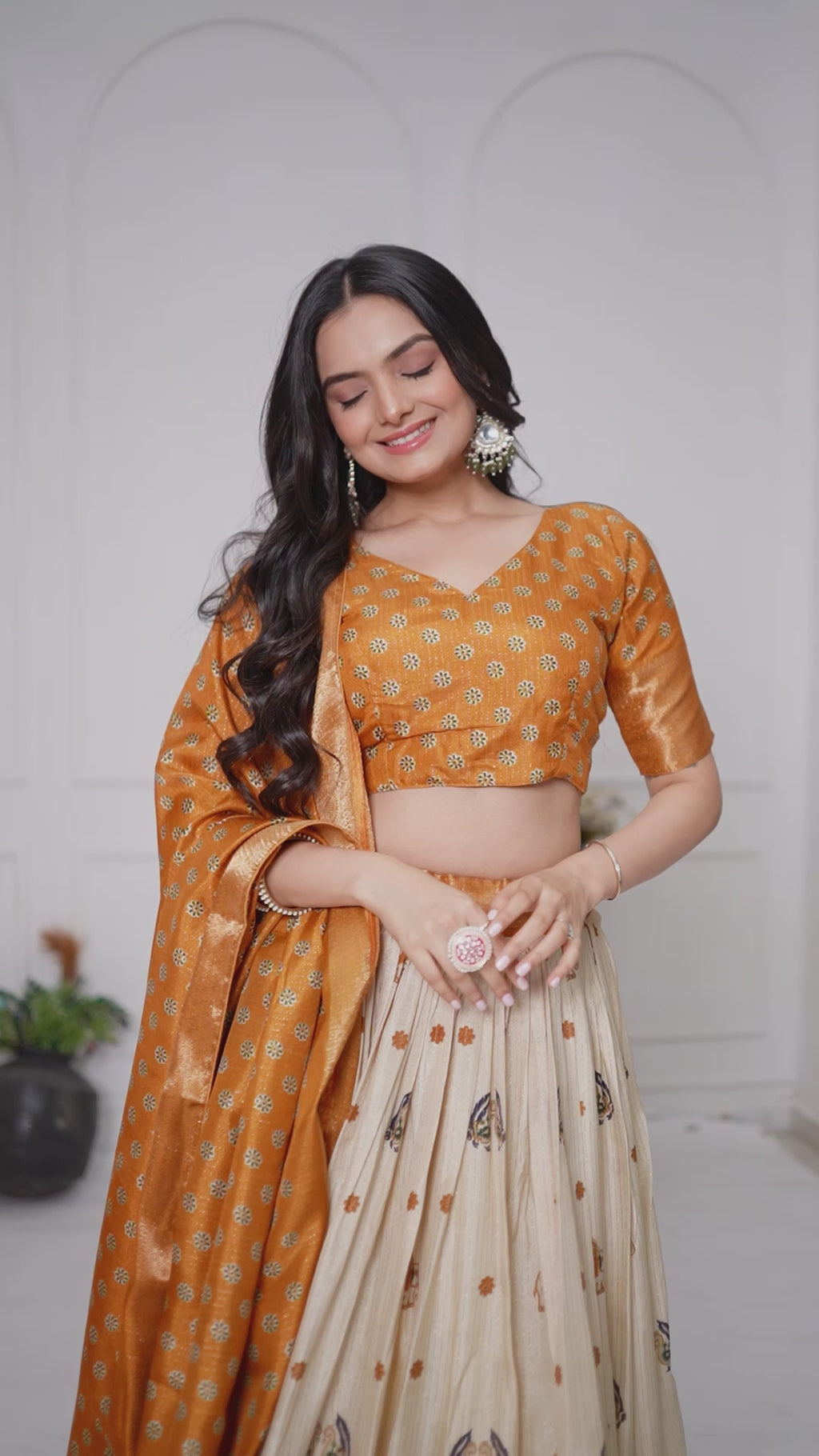"Heavy Lichi Jacquard Lehenga Set with Zari Work (Stitched Upto Size 44) | Wedding & Festive Wear | 3.8m Flair"