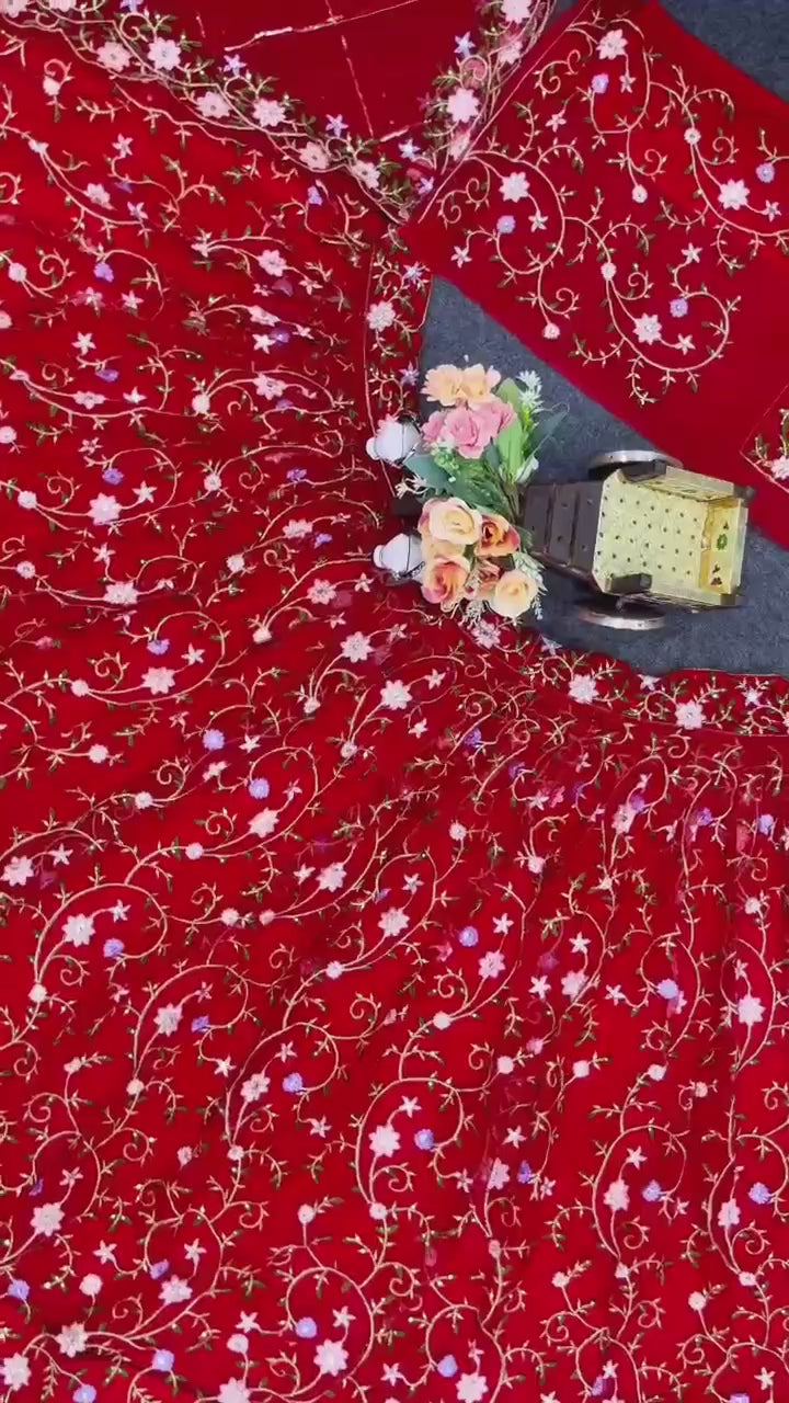 Soft Net Lehenga with Embroidery Sequins Work – Semi-Stitched Set