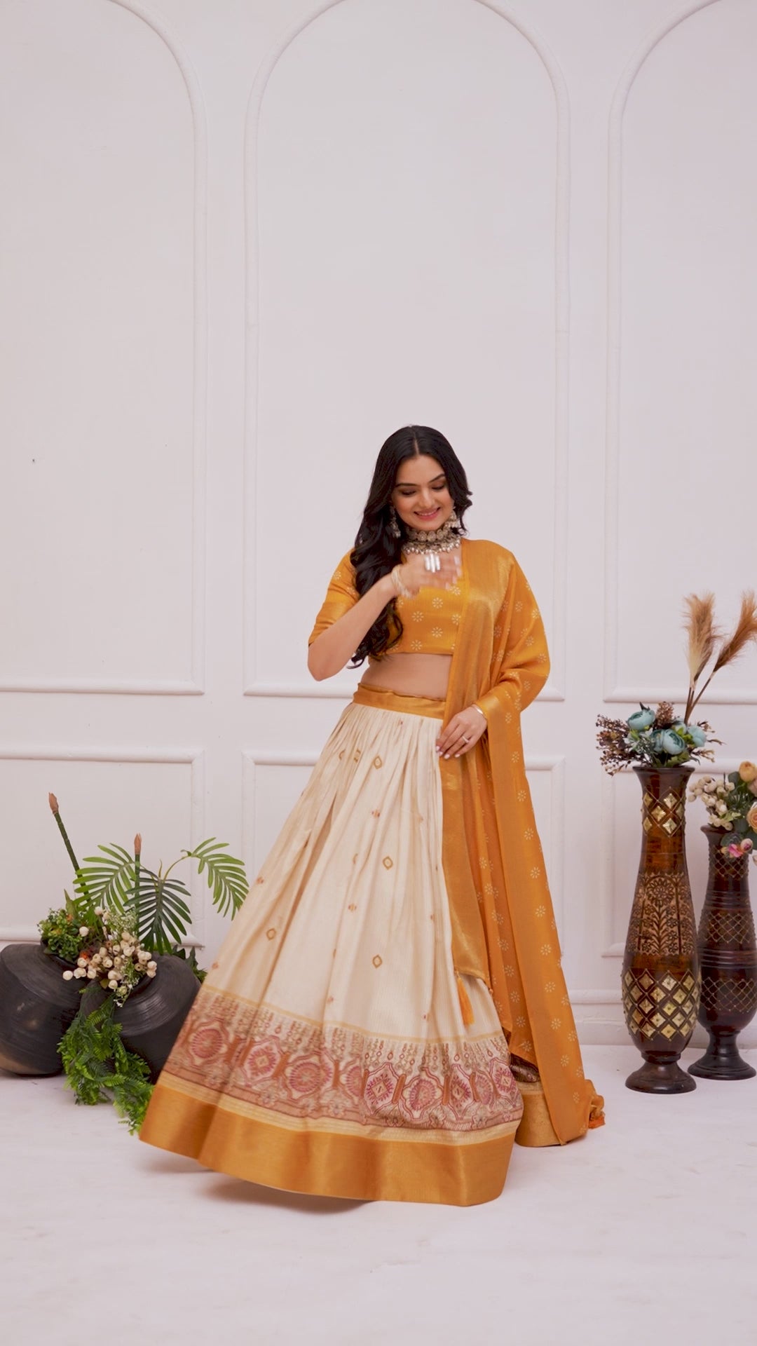 "Heavy Lichi Jacquard Lehenga Set with Zari Work (Stitched Upto Size 44) | Wedding & Festive Wear | 3.8m Flair"