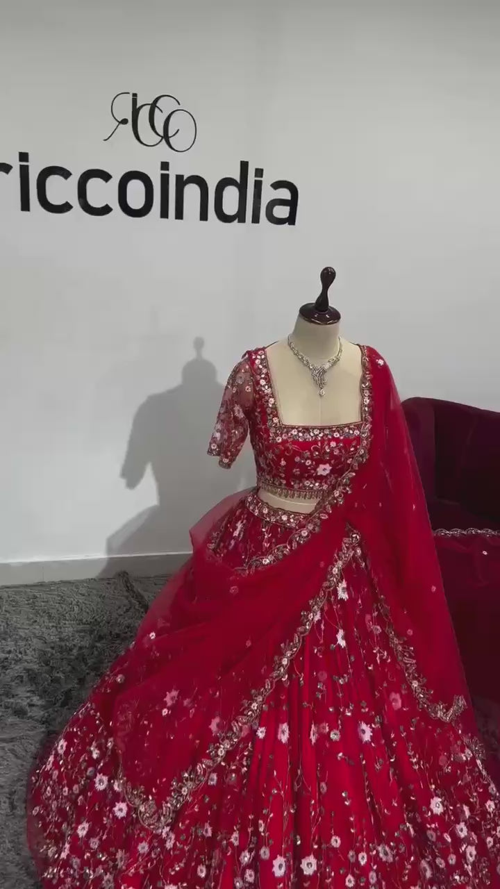 Soft Net Lehenga with Embroidery Sequins Work – Semi-Stitched Set