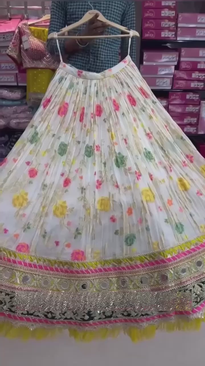 Real Mirror & Printed Georgette Lehenga Set – Chic Ethnic Statement