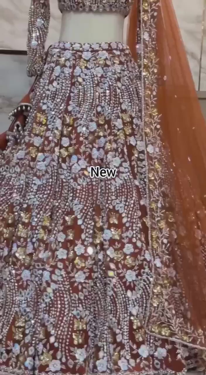 Soft Butterfly Net Lehenga with Real Mirror Embroidery Sequins Work – Semi-Stitched Set