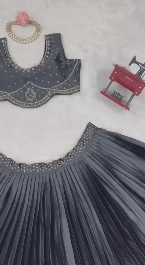 Satin Silk Lehenga Choli Set | Mirror Work & Cutwork Dupatta