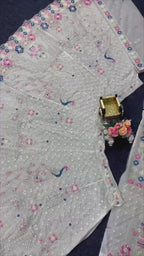 Off-White Peacock Embroidered Lehenga Set with Sequin and Thread Work