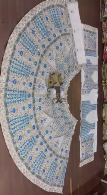 White and Royal Blue Embroidered Lehenga Set with Mirror and Sequin Work