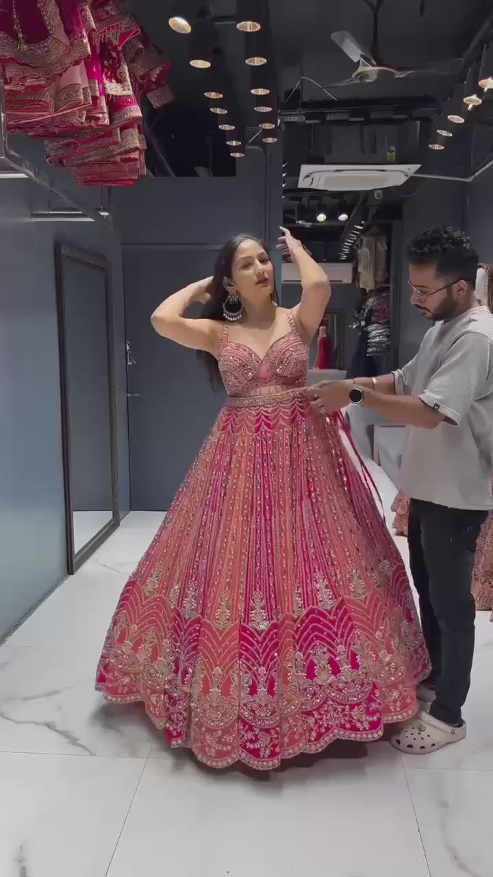 Fox Georgette Lehenga with Real Mirror, Sequins & Stone Work |