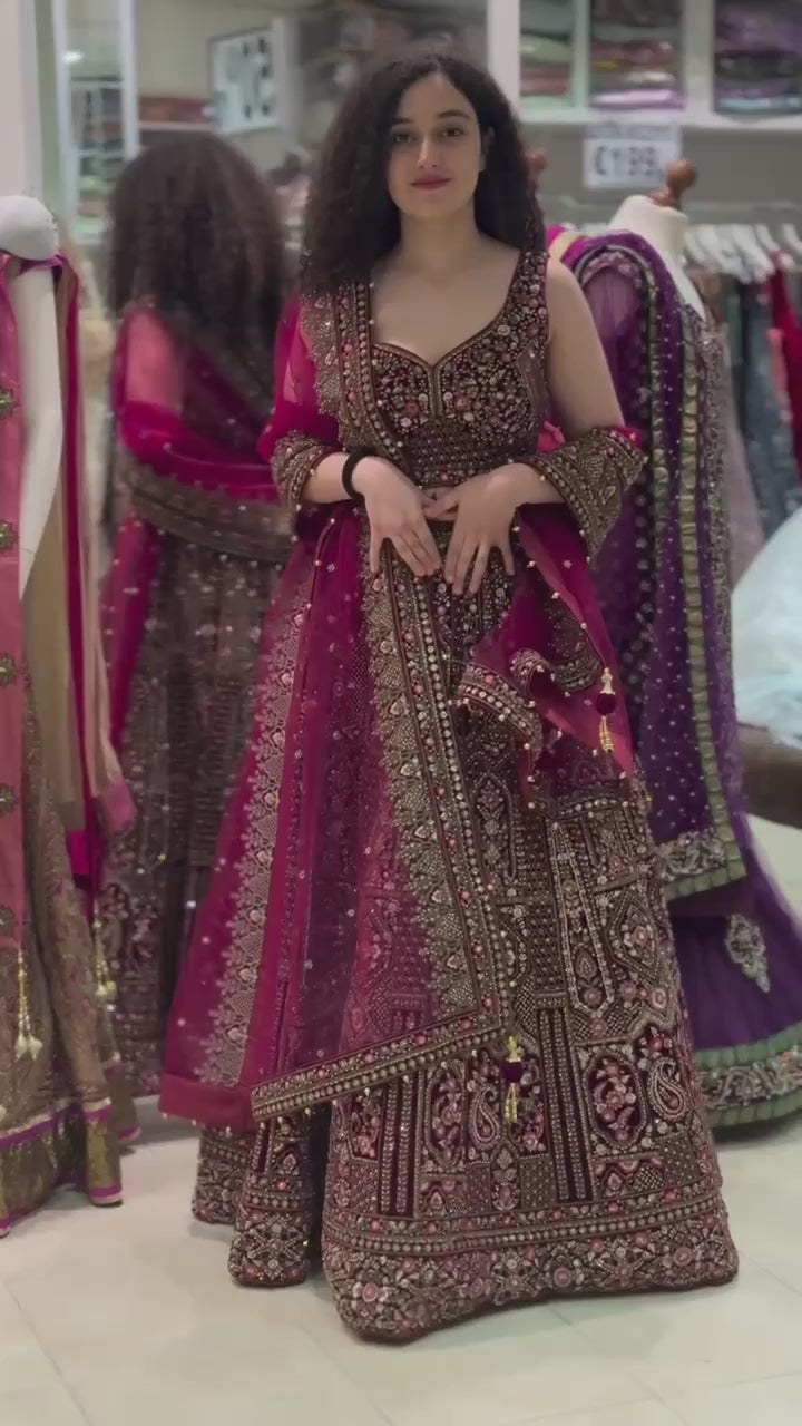 Women’s Wine Embroidered Lehenga Choli with Matching Blouse
