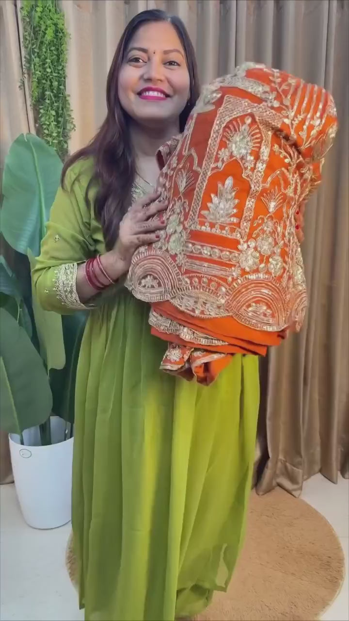 Burnt Orange Soft Net Bridal Lehenga with Coding Sequins Embroidery