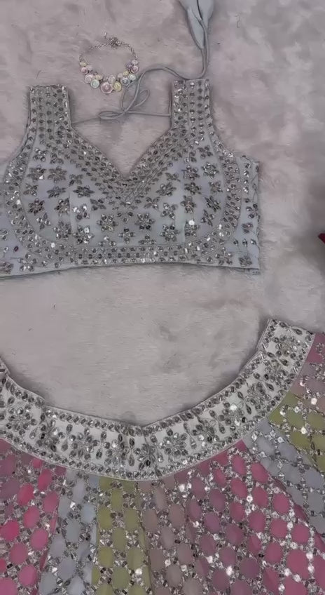 9mm Sequence Lehenga Choli - Semi-Stitched, 3.5m Flare, Fox Georgette, Cancan Support, Fancy Lace Dupatta for Weddings