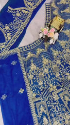 Navy Blue Heavy Embroidered Lehenga Set with Golden Zari and Sequin Work