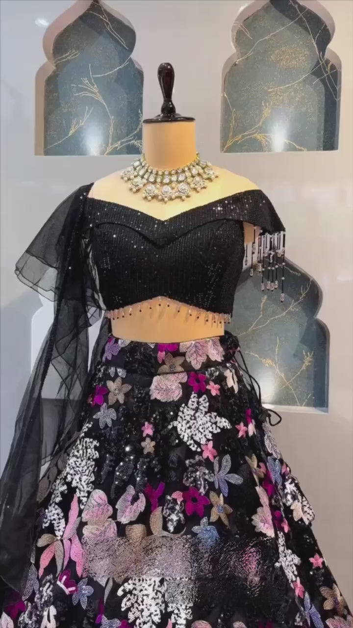 Designer Fox Georgette Lehenga with Double Sequins Embroidery & Ruffle Dupatta – Perfect for Weddings & Parties