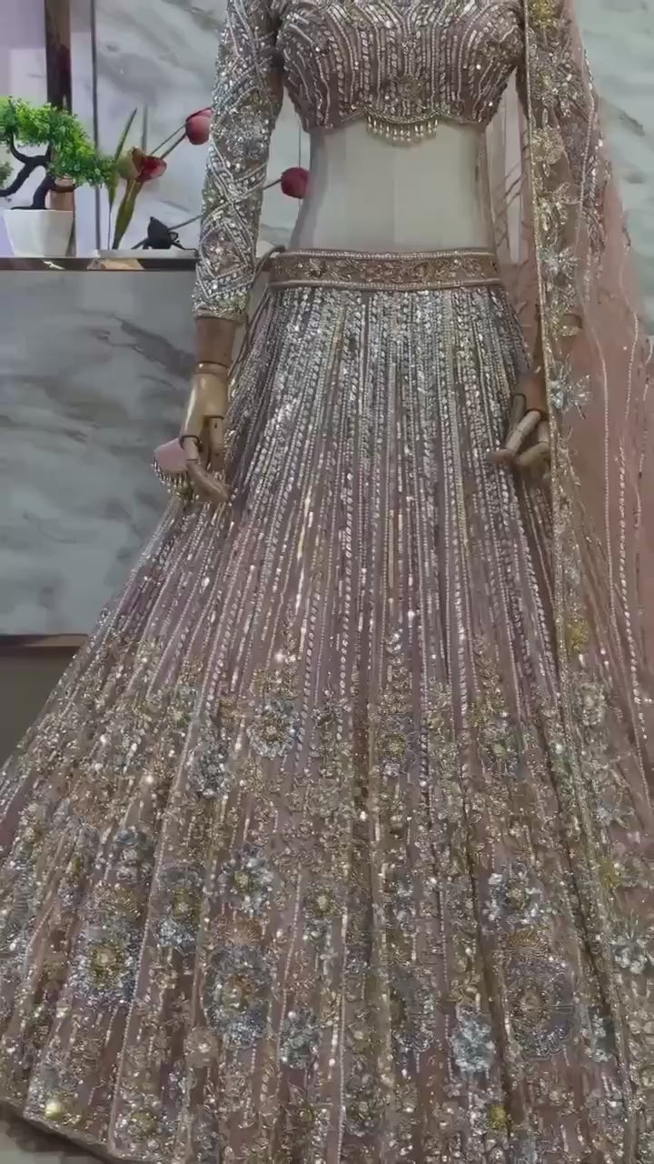 Soft Net Embroidery Sequins Lehenga Set – Semi-Stitched with Dupatta