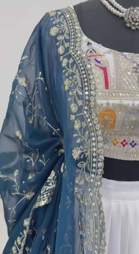 Faux Georgette Lehenga Choli Set - Coding Dori & Sequence Embroidery
