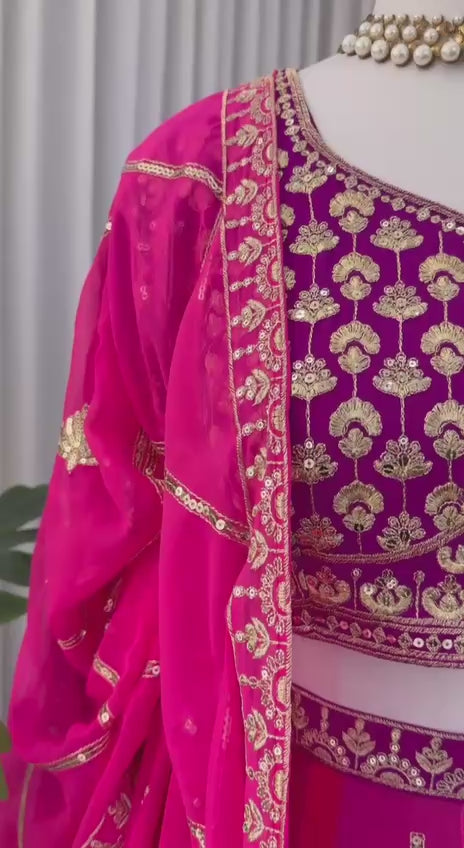 Regal Fuchsia Thread & Sequence Embroidered Lehenga Choli 373
