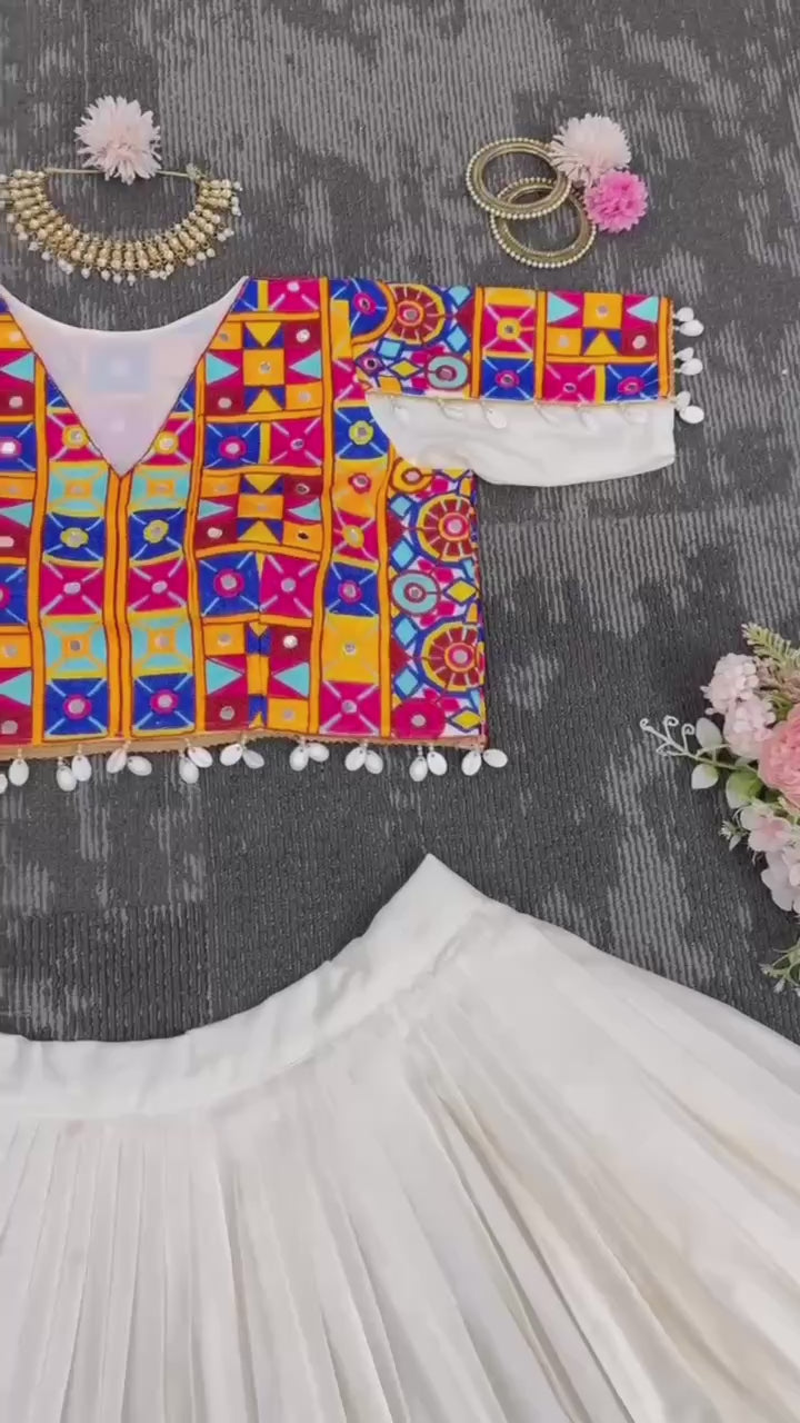 Rayon Lehenga Choli Set | Digital Print with Mirror & Kodi Lace NAVRATRI