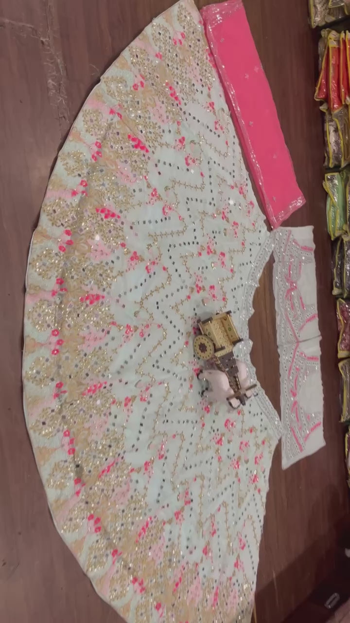 Real Mirror Work Faux Georgette Lehenga with Sequins Embroidery & Net Dupatta – Wedding & Party Wear