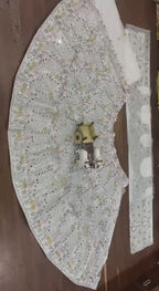 Net Mirror Work Embroidered Fabric with Silver Sequins and Pastel Threadwork