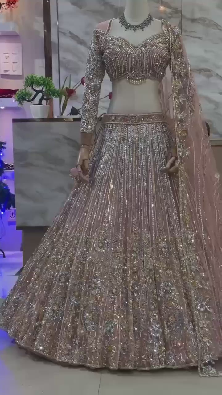 Soft Net Embroidery Sequins Lehenga Set – Semi-Stitched with Dupatta