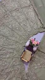 Olive Green Heavy Embroidered Net Lehenga Choli with Sequins & Zari Detailing