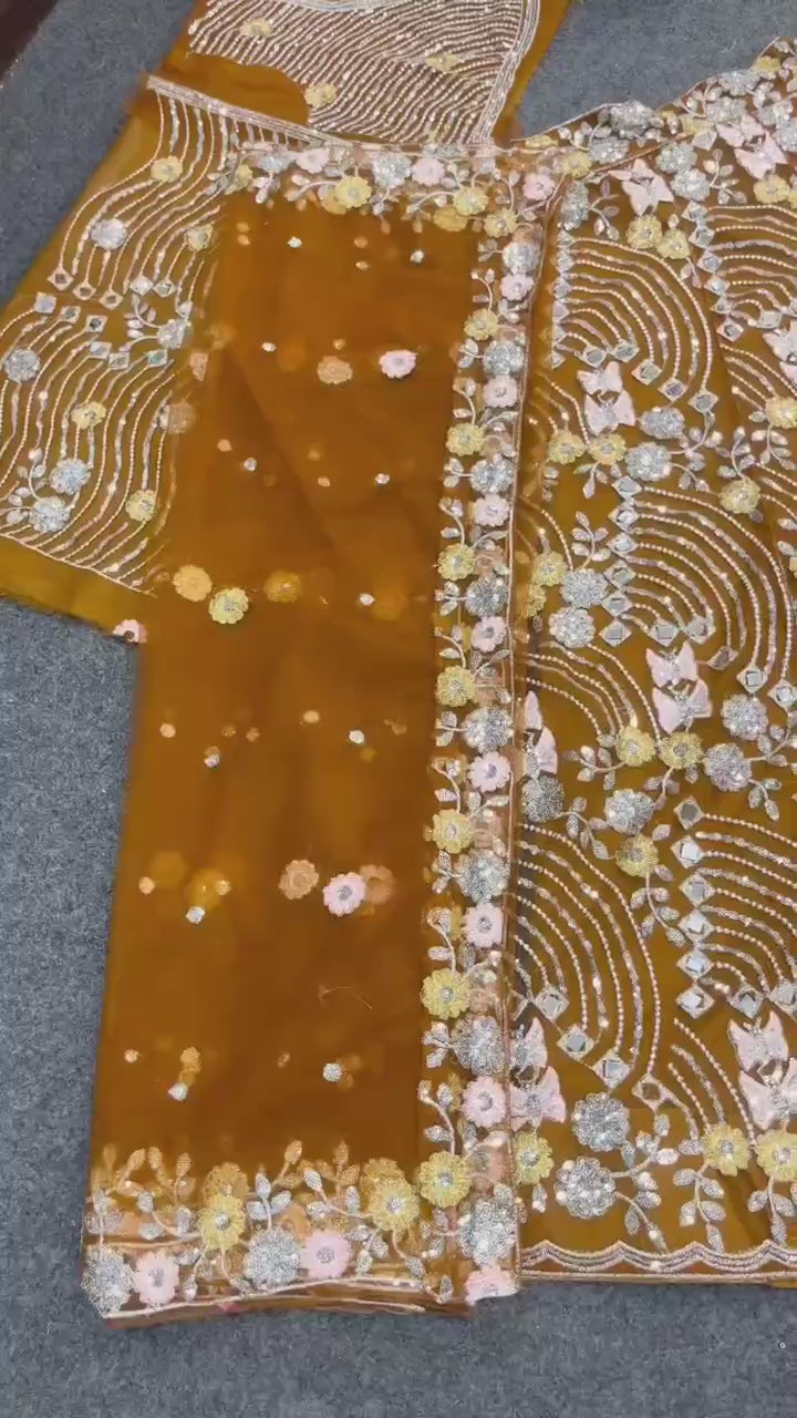 Soft Butterfly Net Lehenga with Real Mirror Embroidery Sequins Work – Semi-Stitched Set