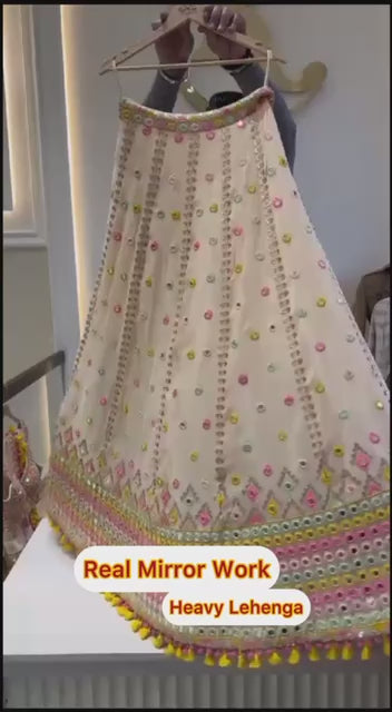 Heavy Real Mirror Embroidered Fox Georgette Lehenga Set – Glam Wedding Edition
