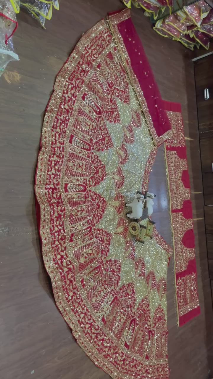 Bridal Lehenga – Red & Gold Heavy Embroidered Zari and Sequins Work Wedding Wear