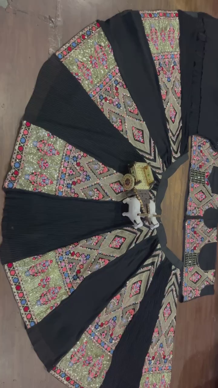 Multi colour black faux georgette lehenga with equins Embroidery Work  and designer blouse.